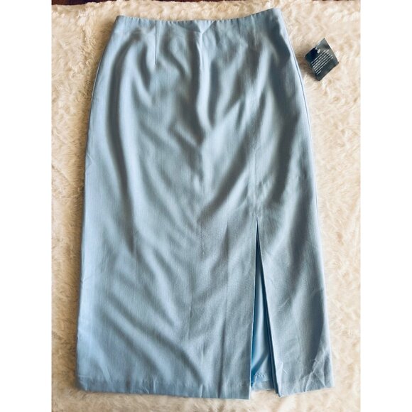 Light Blue Sag Harbor Midi Skirt w/ Front Slit & Back Zip Closure Size 8P Petite - Picture 1 of 5